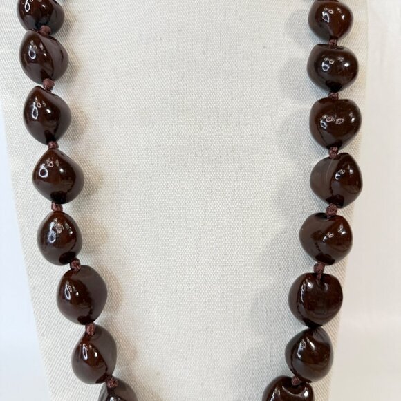 Kukui Nut Lei Necklace Brown Tropical Hawaiian Luau Tiki Party - Picture 3 of 7